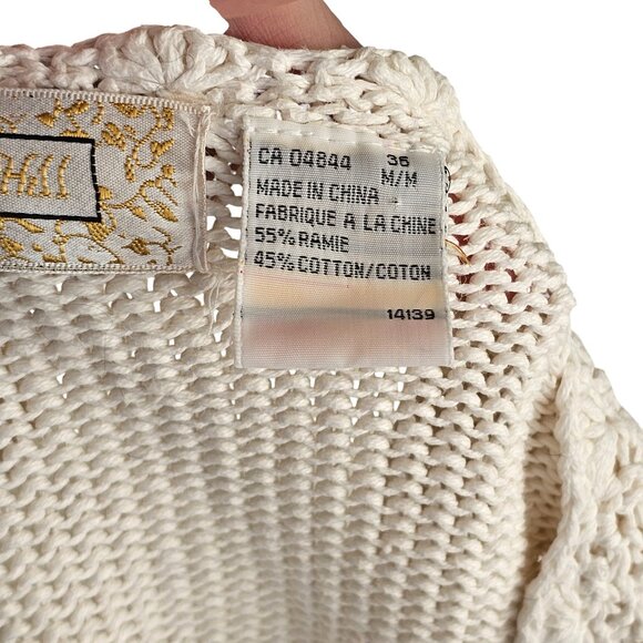 Blueberry Hill Vintage White Knit Floral Pattern Knit Crochet Sweater Sz M - Picture 9 of 10